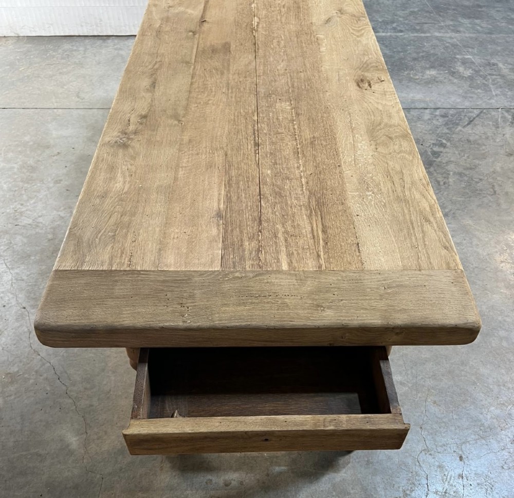 French Oak Farmhouse Kitchen Table with Drawer View III