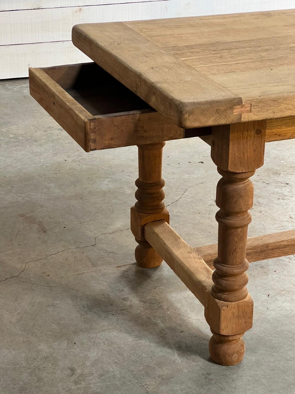 French Oak Farmhouse Kitchen Table with Drawer View XIV