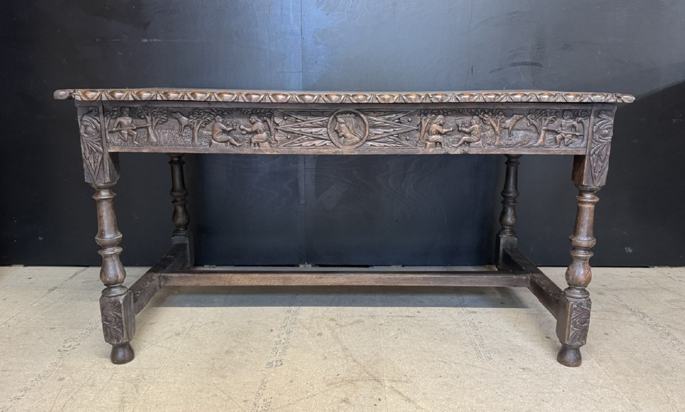 19th Century Carved Oak Table with drawers View II
