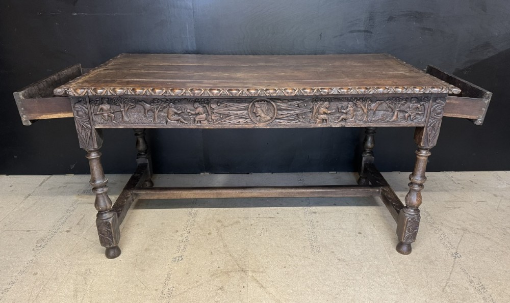 19th Century Carved Oak Table with drawers View III