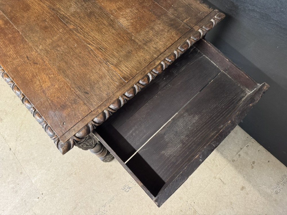 19th Century Carved Oak Table with drawers View IV