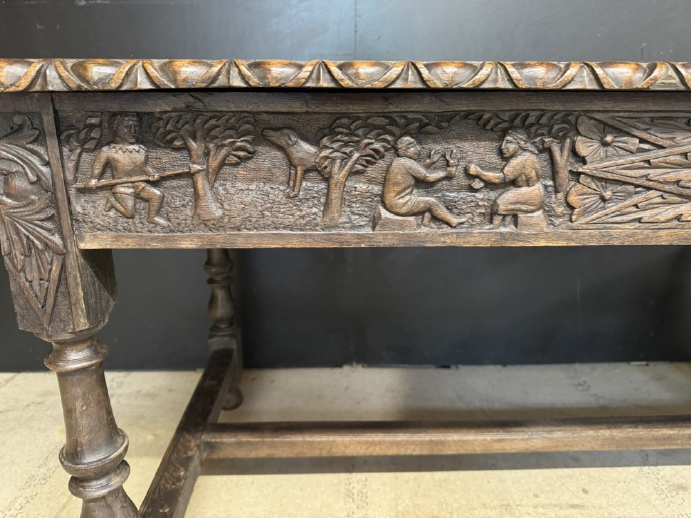 19th Century Carved Oak Table with drawers View VI
