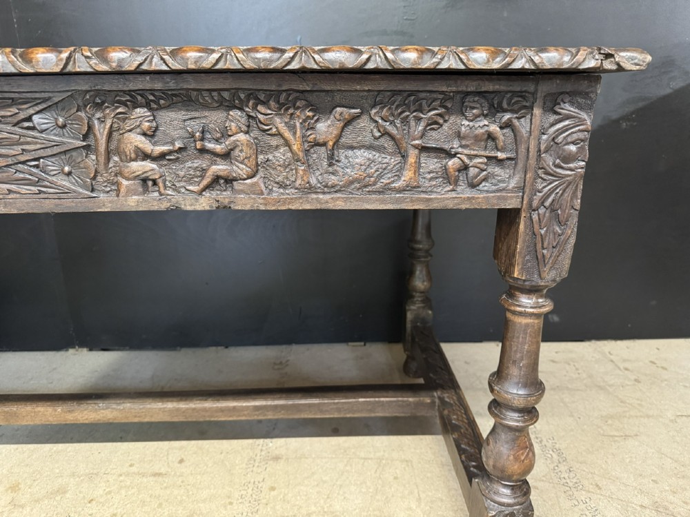 19th Century Carved Oak Table with drawers View VIII