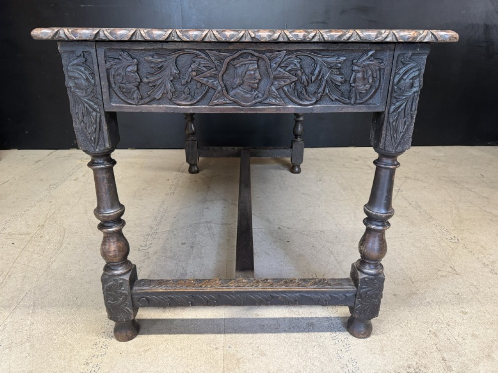 19th Century Carved Oak Table with drawers View IX