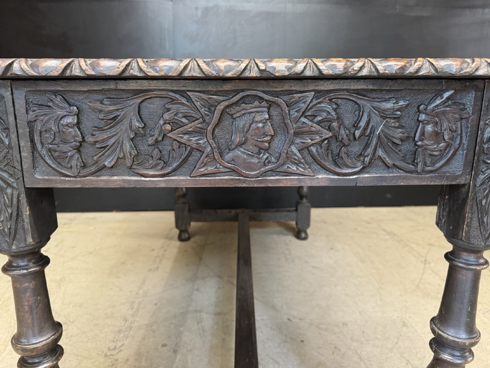 19th Century Carved Oak Table with drawers View X