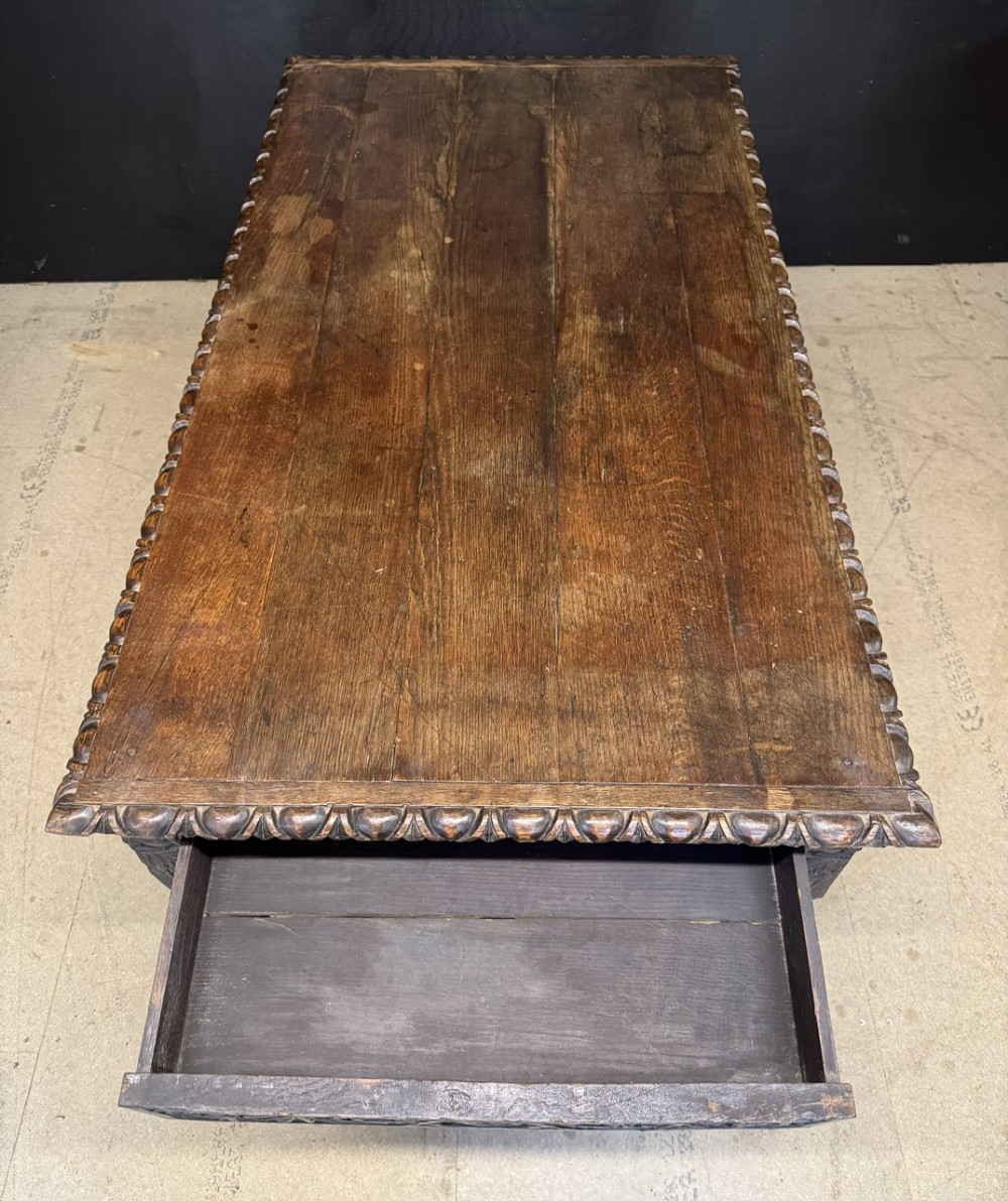 19th Century Carved Oak Table with drawers View XI