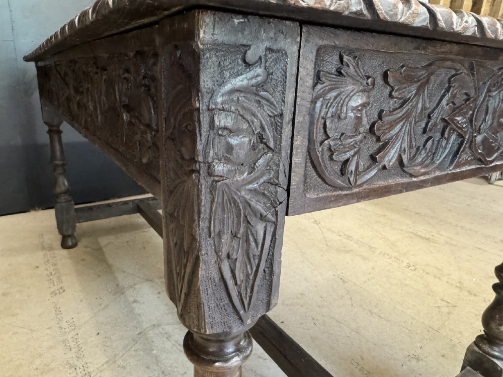 19th Century Carved Oak Table with drawers View XIII