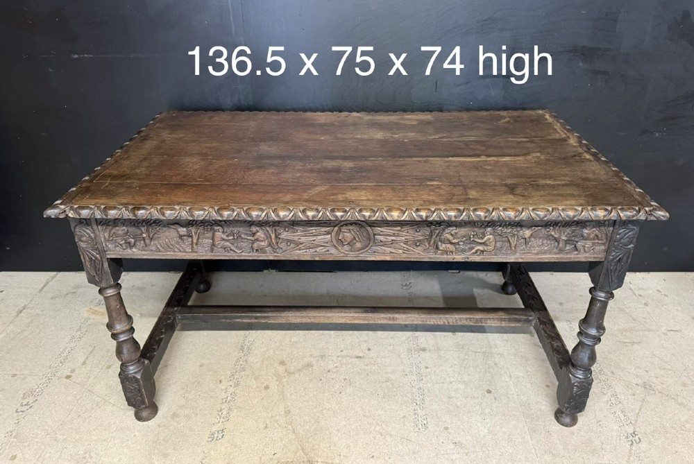 19th Century Carved Oak Table with drawers View XIV