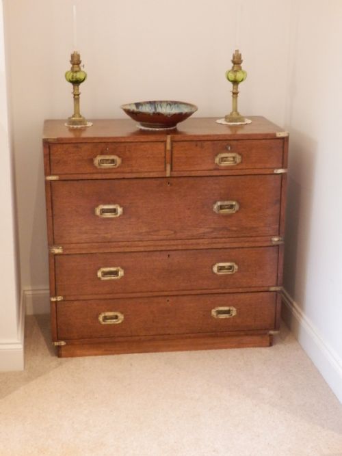 Campaign Chest of Drawers, Teak. 2 Sections,