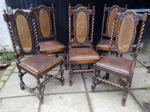 Set of 6 Tudor Style Dining Chairs.