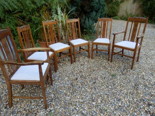 Dining Chairs, Arts and Crafts, Set of 6, Solid Oak.