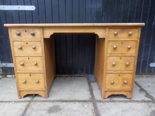 Pedestal Desk, Solid Oak, Edwardian,