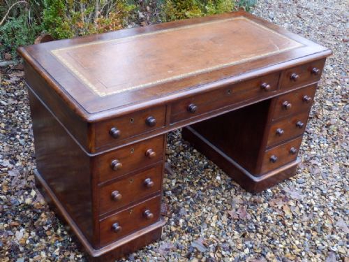 Desk, Victorian Mahogany Twin Pedestal. 120cm X 60cm