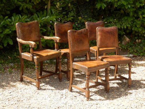 Dining Chairs, 1930'S, Oak and Leather
