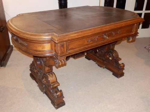French Ornate Leather Top Desk. Hall Table