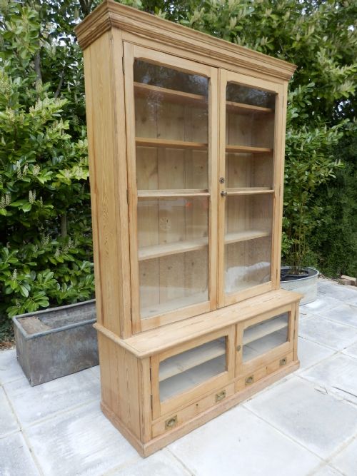 Antique Pine, Glazed Bookcase.