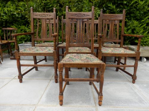 Dining Chairs, Set of 8 (6+2). Oak Arts and Crafts.