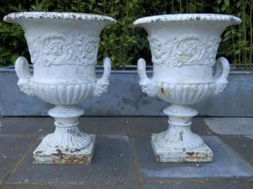 Cast Iron Garden Urns, Matching Pair