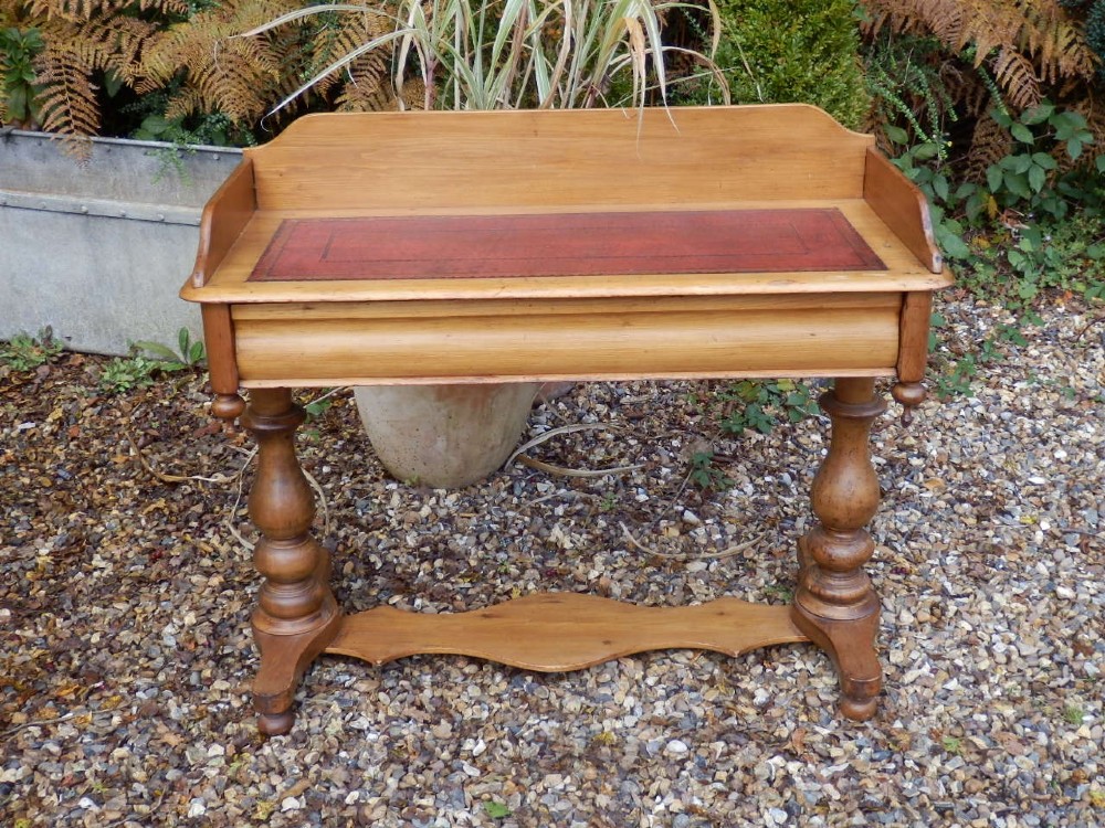 Pine desk, Victorian, leather top.