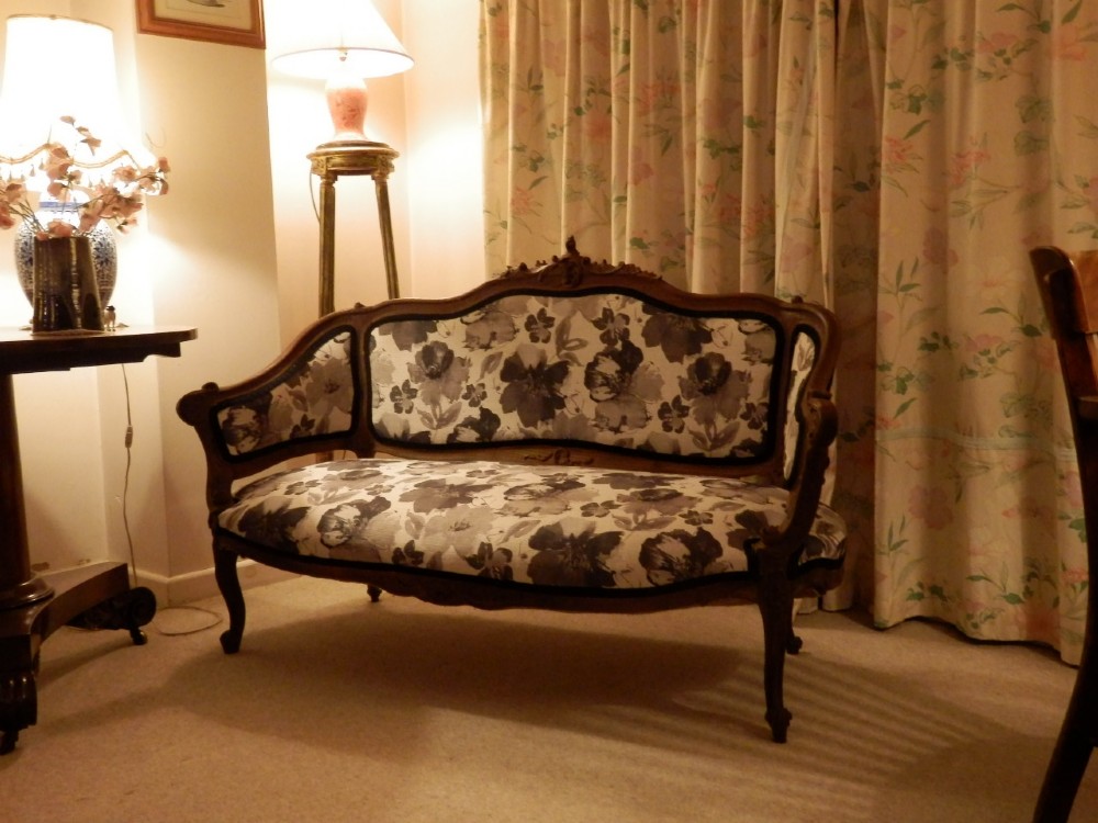 Chaise longue, Victorian, walnut frame, new upholstery.