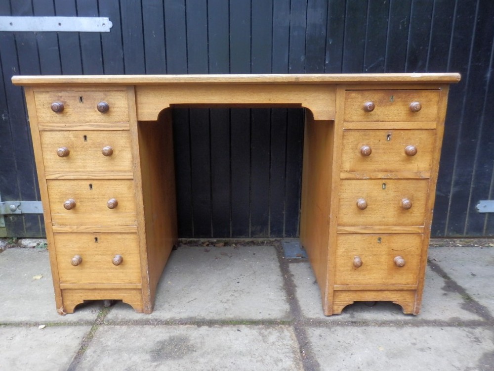 Pedestal desk, solid oak, Edwardian,