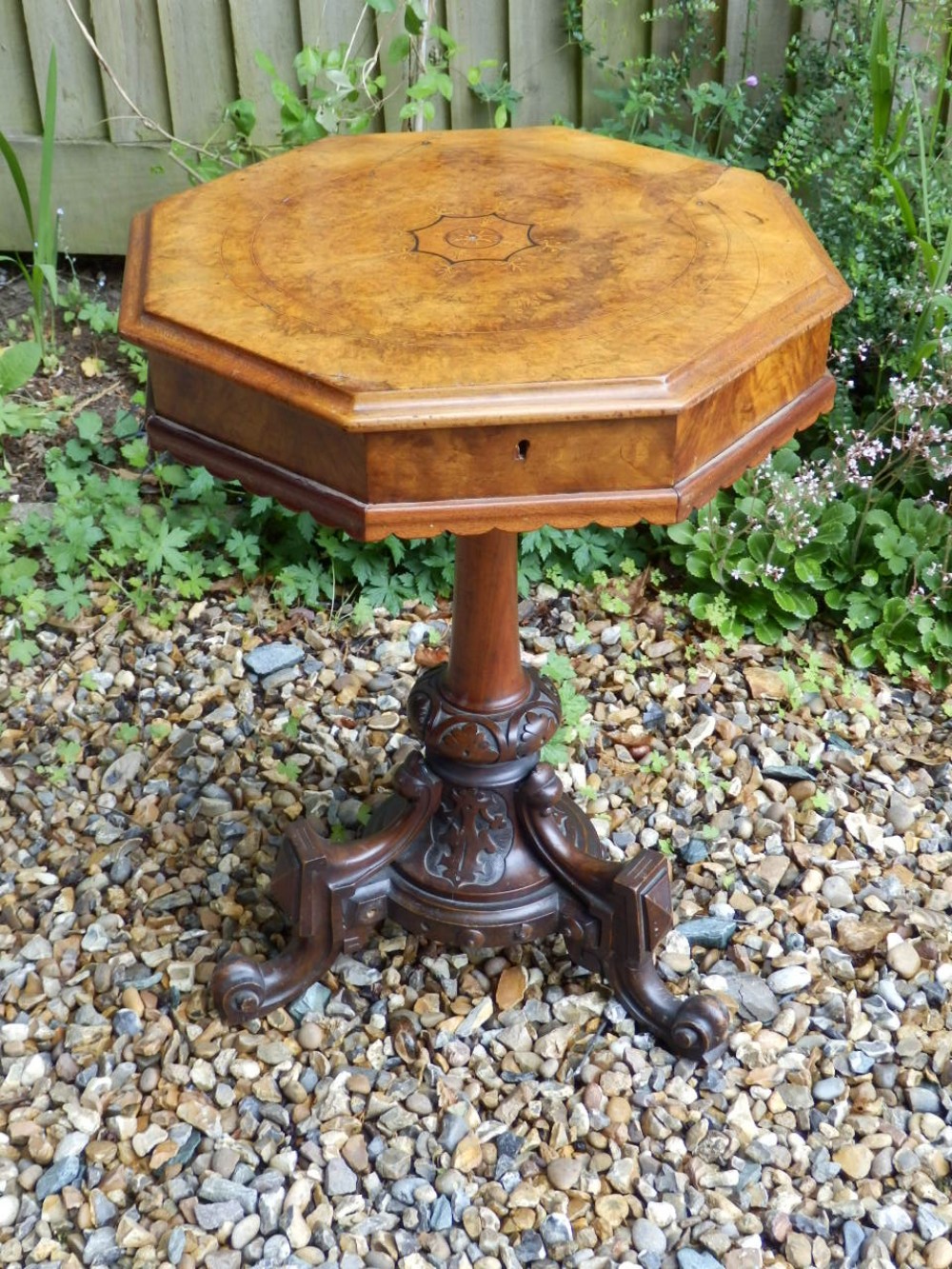 Needlework table, burr walnut, Victorian