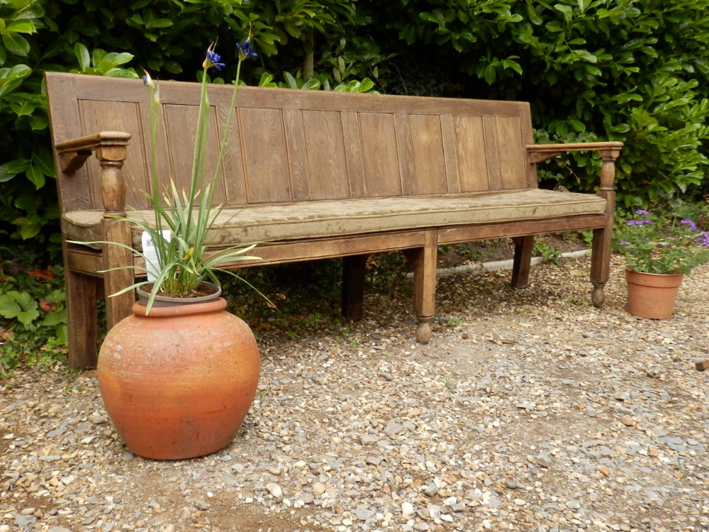 Oak bench seat. Waiting room seat. Pew.