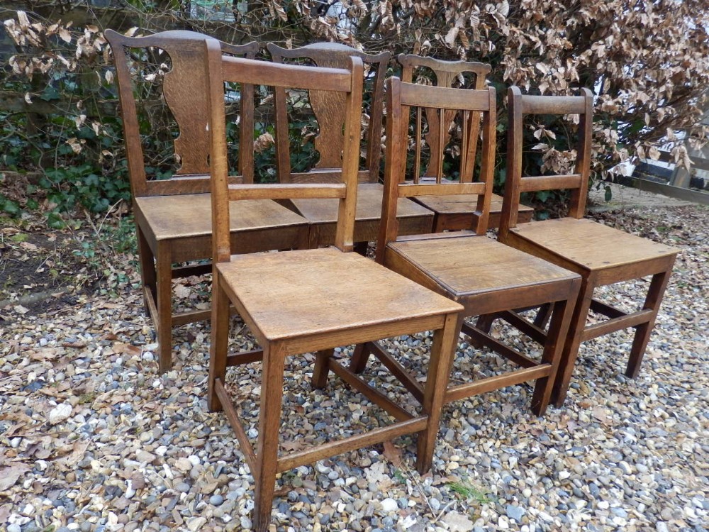 Georgian dining chairs. Mixed set of 6.