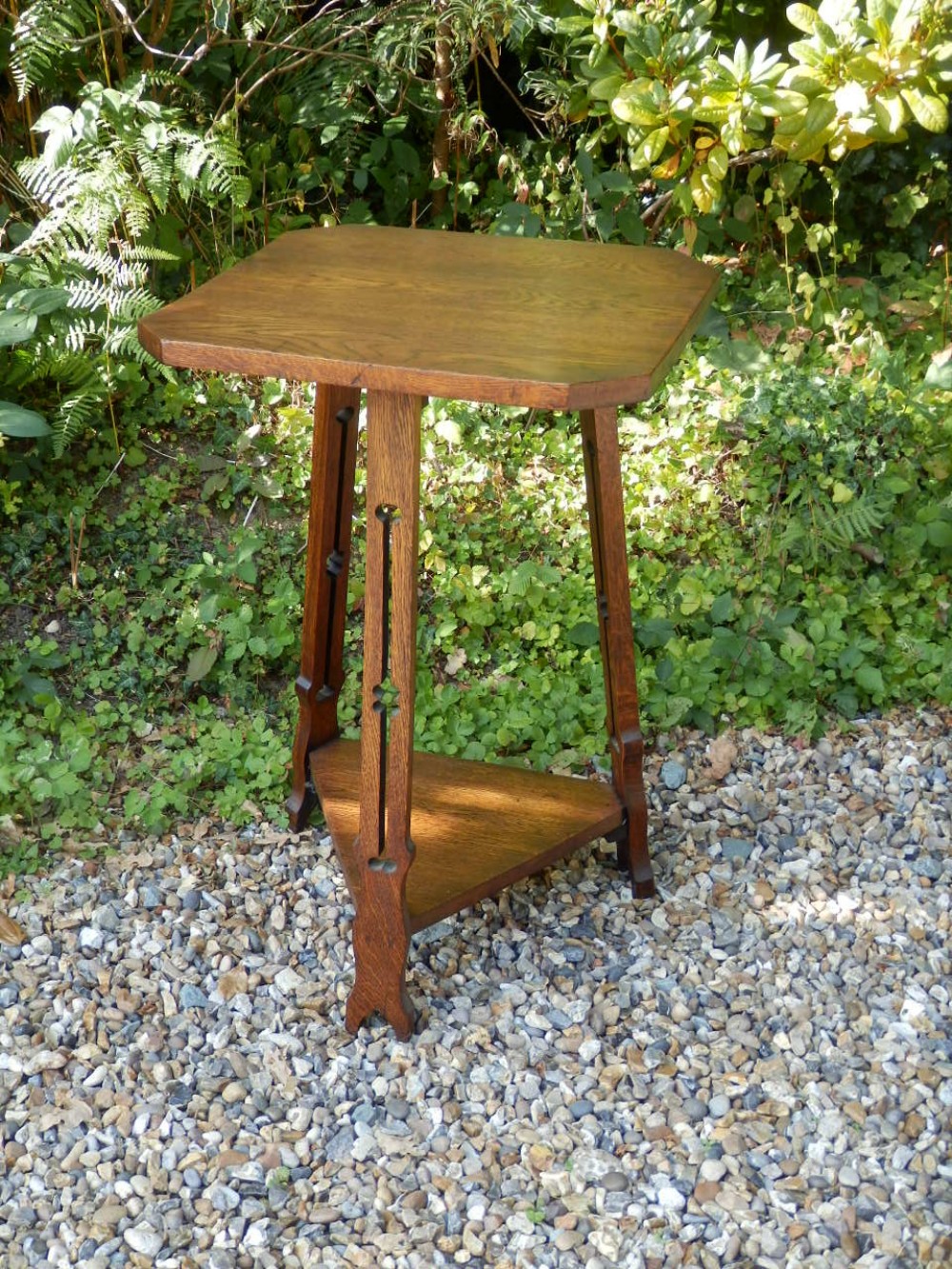 Arts and Crafts 'cricket table' solid oak.