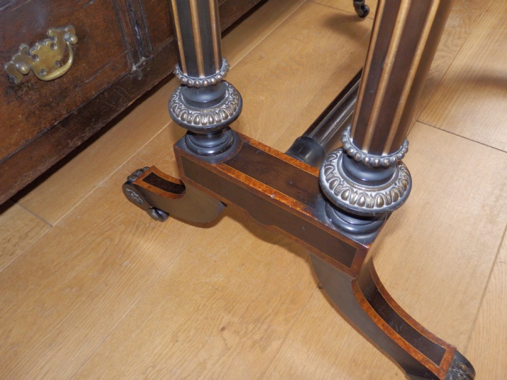 Victorian card table, ebonised and bur wood View III