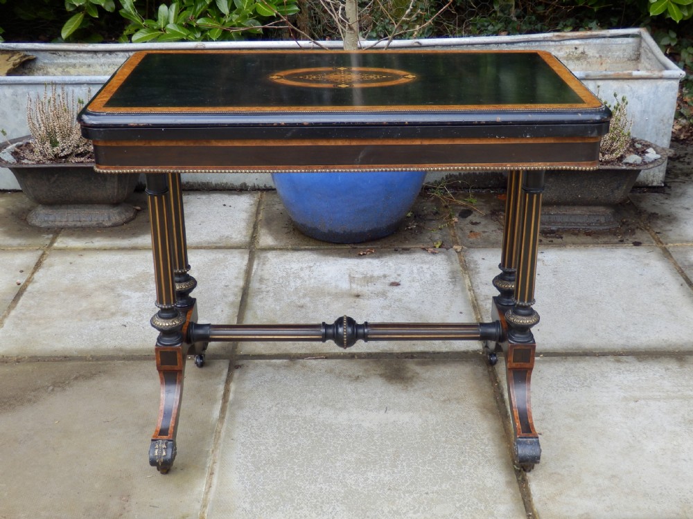 Victorian card table, ebonised and bur wood View VI
