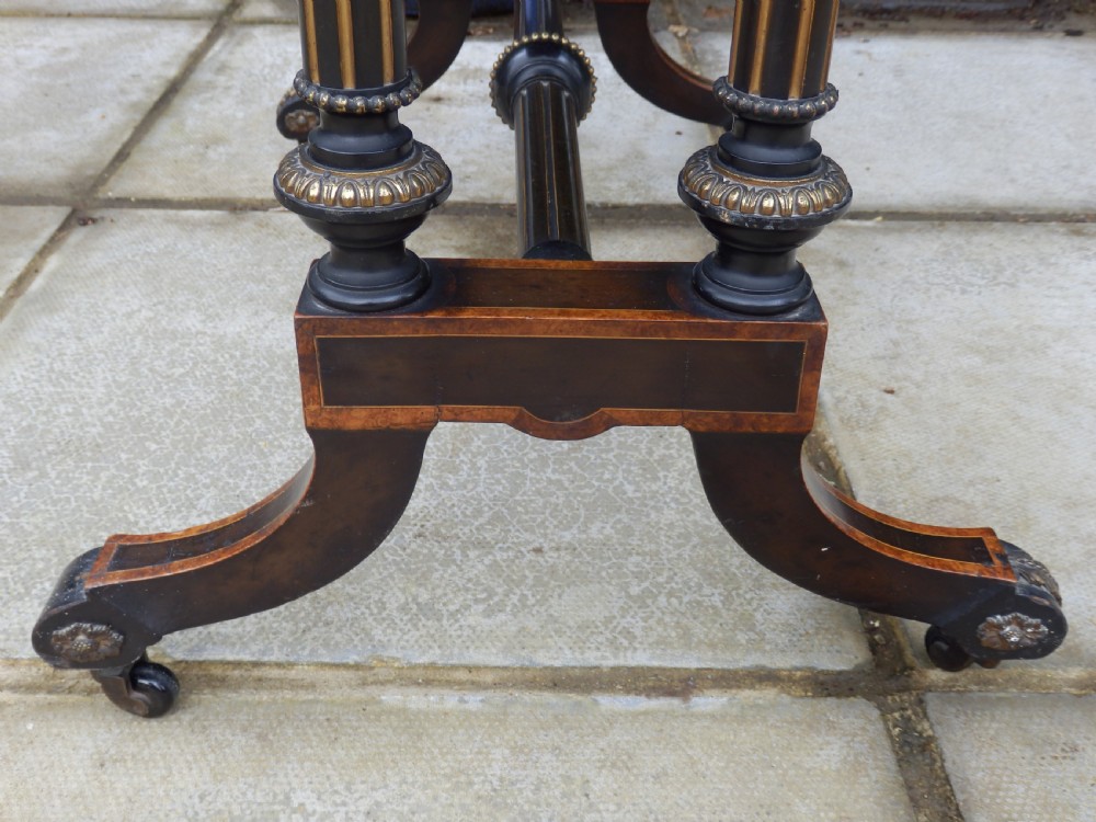 Victorian card table, ebonised and bur wood View IX