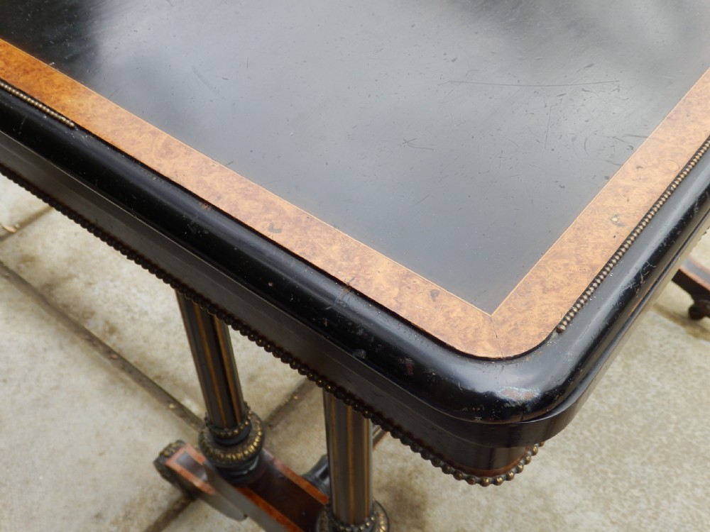 Victorian card table, ebonised and bur wood View XIII