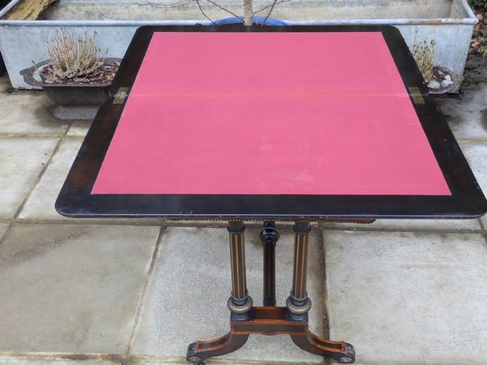 Victorian card table, ebonised and bur wood View XV