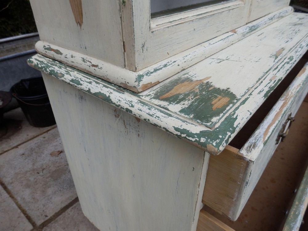 Pine dresser in two sections finished in distressed paint View II