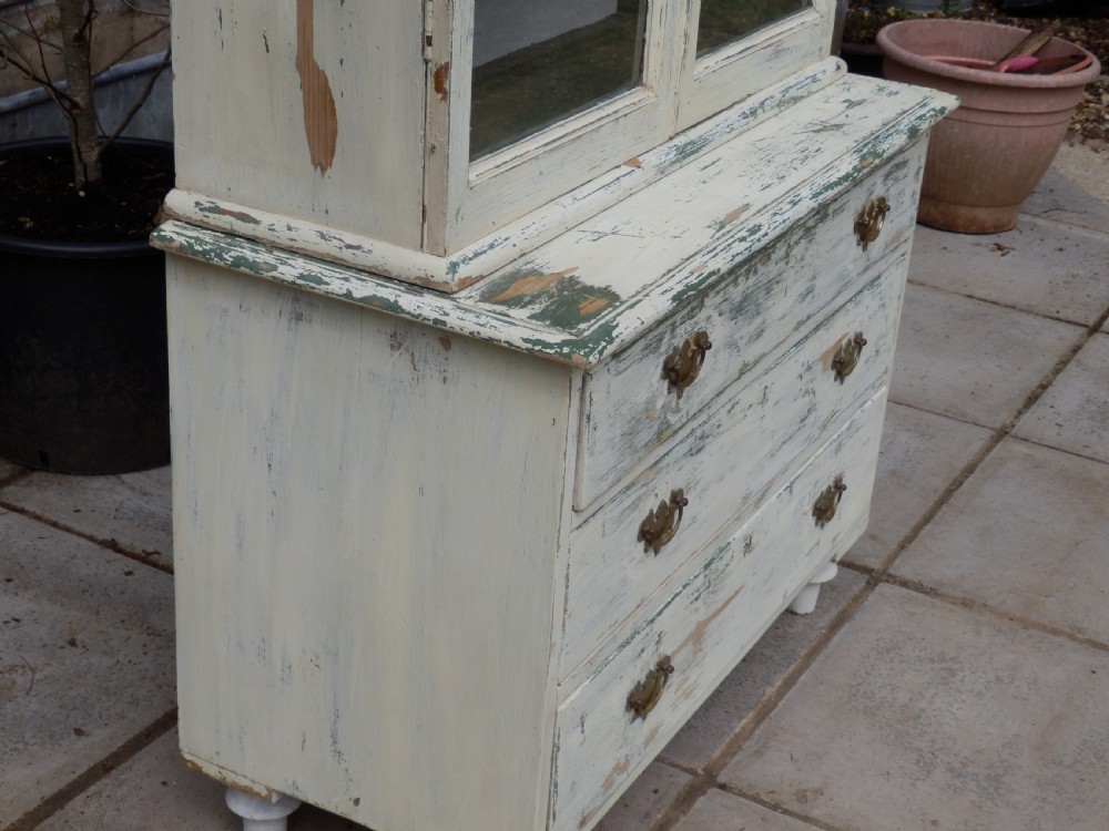 Pine dresser in two sections finished in distressed paint View V