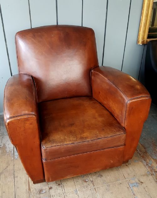 Antique French Leather Club Chair