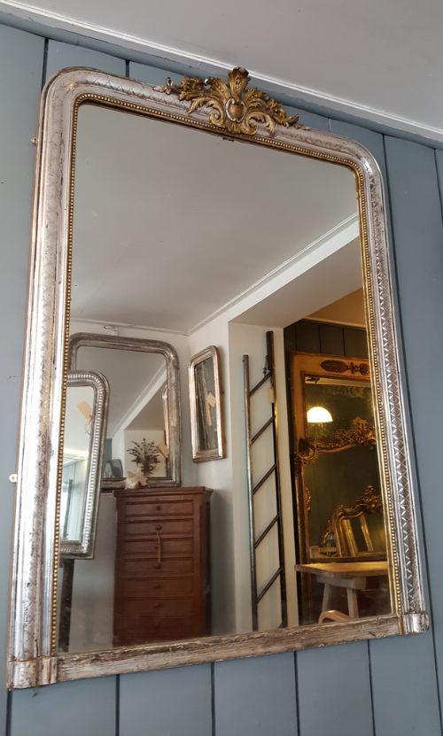 Antique French Gilded Silver Mirror C1880