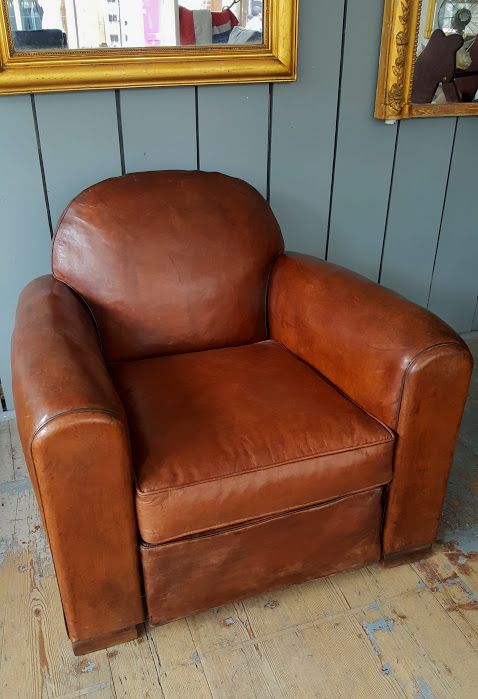 Large French Leather Club Chair