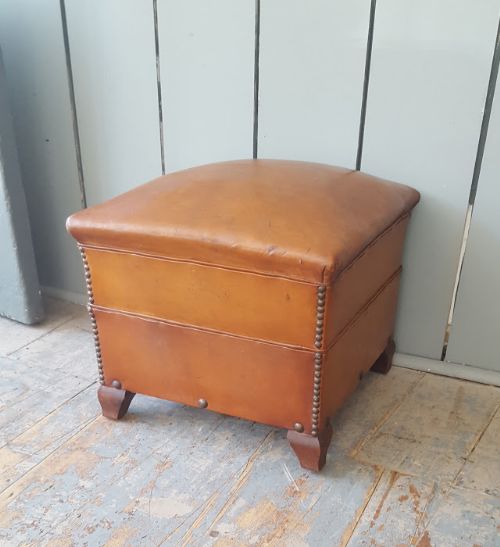 Antique French Leather Footstool
