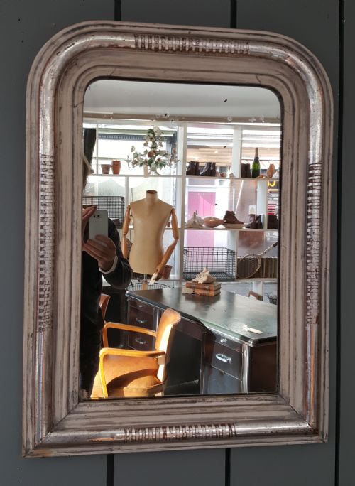 Antique French White and Silver Gilded Mirror