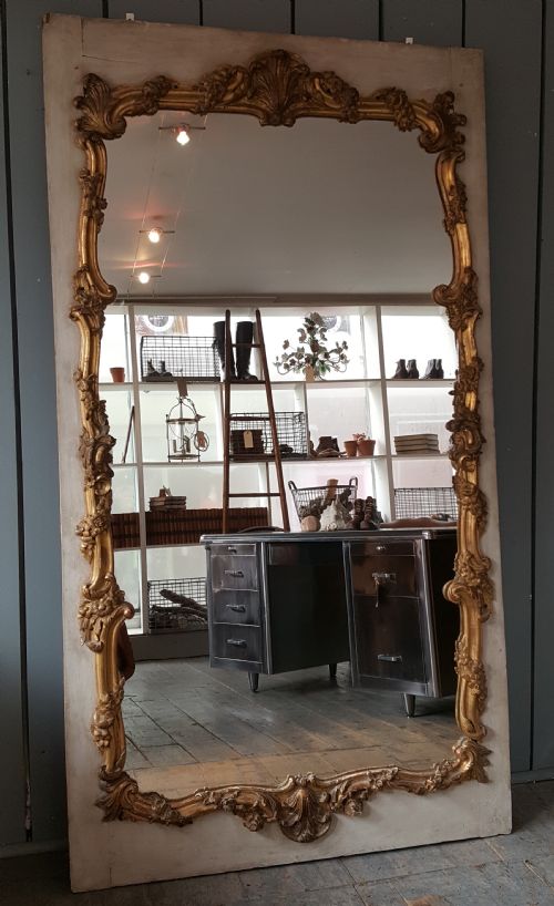 
Antique Large French Painted and Gilded Mirror