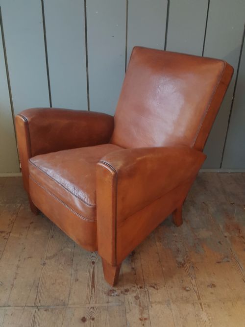 French Antique Leather Club Chair