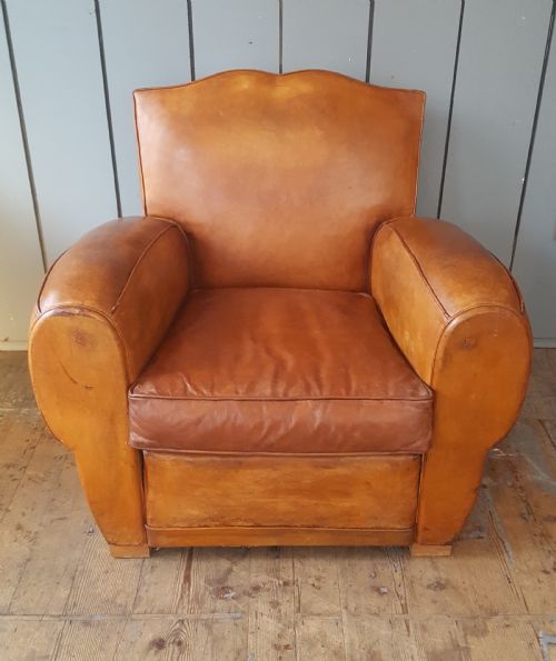 Antique French Leather Club Chair