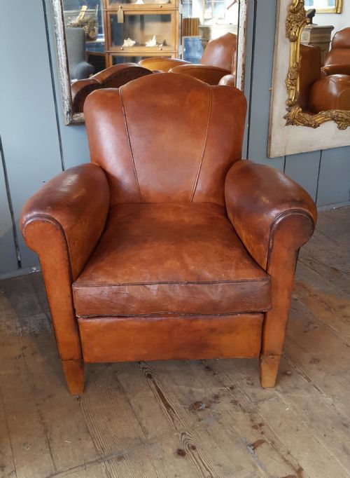 
Antique French Leather Cloudback Armchair