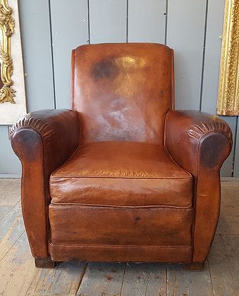 Antique French Leather Armchair C1920