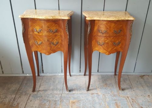 Antique French  Marble Top Bedside Cabinets C1920