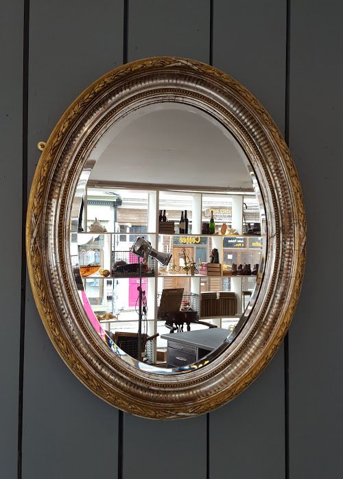 Antique French Silver and Gold Gilded Oval Mirror