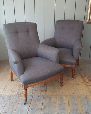 Pair of French Charcoal Grey Armchairs C1910