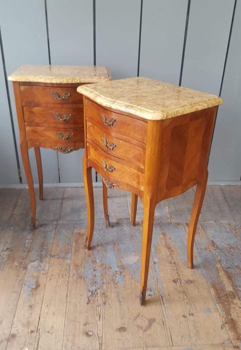 Antique French Marble Top Bedside Cabinets C1920
